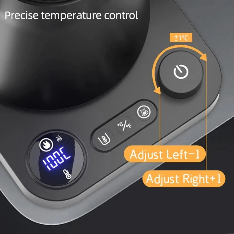 110V/220V Gooseneck Electric Kettle Smart Temperature Control Pot 1200W Rapid Heating Kettle 304 Stainless Steel Liner Pot 900ml