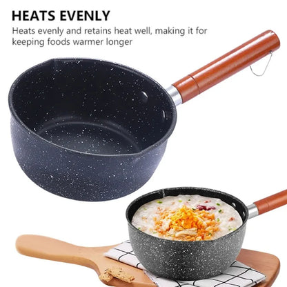 For Home Kitchen Non-Stick Sauce Pan Soup Pot with Pour Spout Milk Saucepan Wooden Handle Stick Proof Sauce Pan