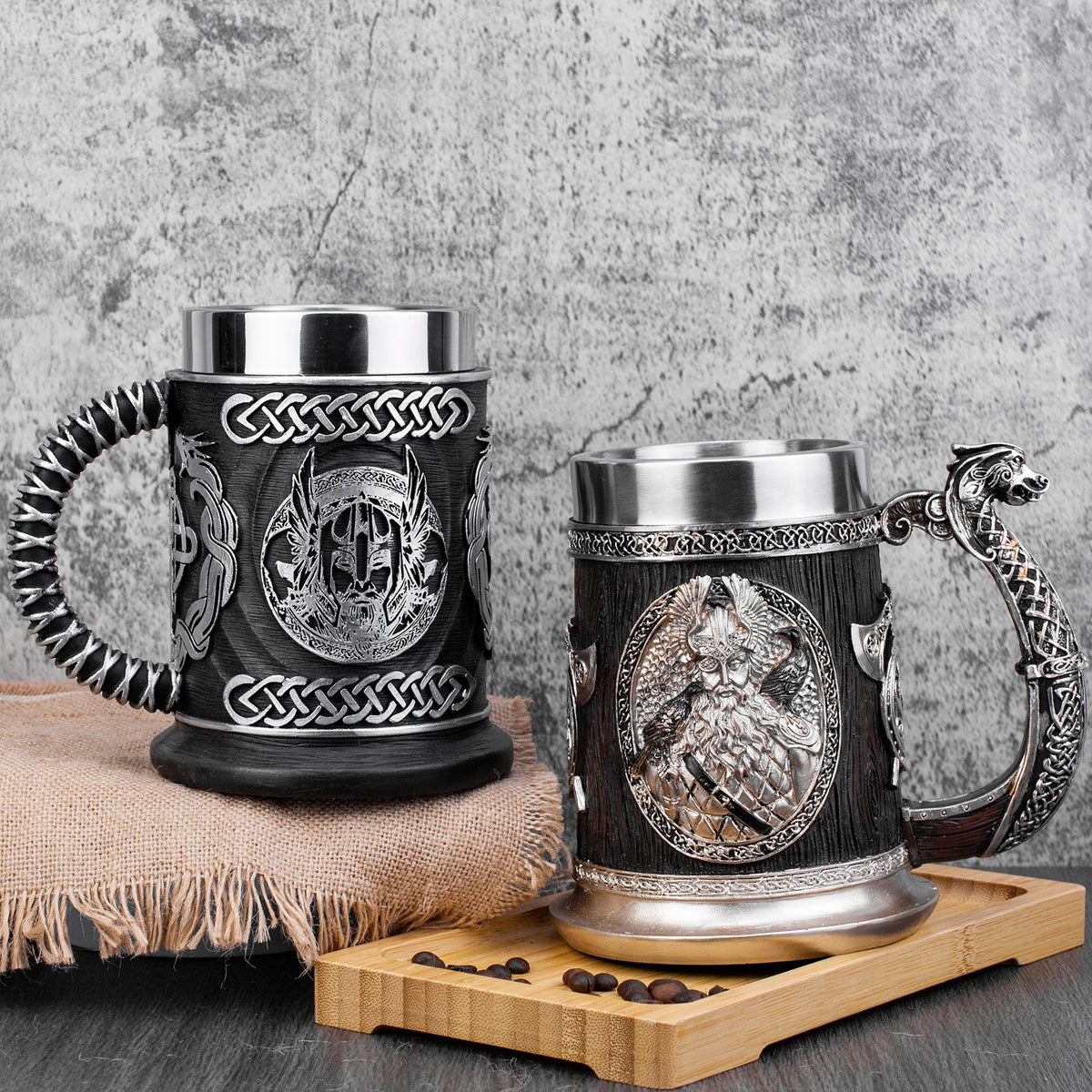 Norse Mythology Odin Thor Mug Tankard 304 Stainless Steel Resin 3D Retro Beer Stein Birthday God of War Lover Gift 600ml 20 oz