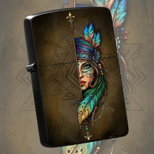 Creative Lighter with Tribal Totem Feather Half-Faced Lady Pattern Retro Art Style Decorative Igniter Portable Stylish Accessory Daily Carry Practical Item Unique Exquisite Gift for Friends Family Suitable  A Humorous and Int