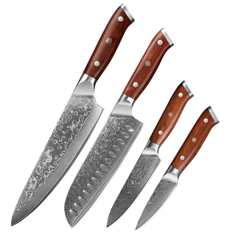 1/2/4 PCS Knives Sets Rosewood Handle 67 Layers Damascus Steel Super Sharp Meat Vegetable  Meat Knives cooking Tools