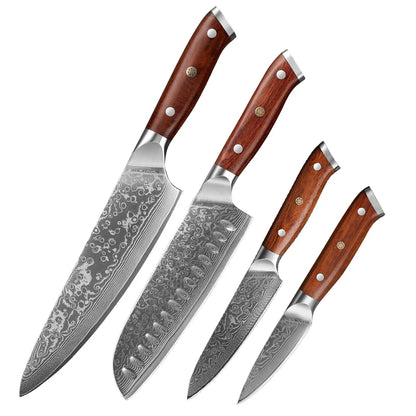 1/2/4 PCS Knives Sets Rosewood Handle 67 Layers Damascus Steel Super Sharp Meat Vegetable  Meat Knives cooking Tools
