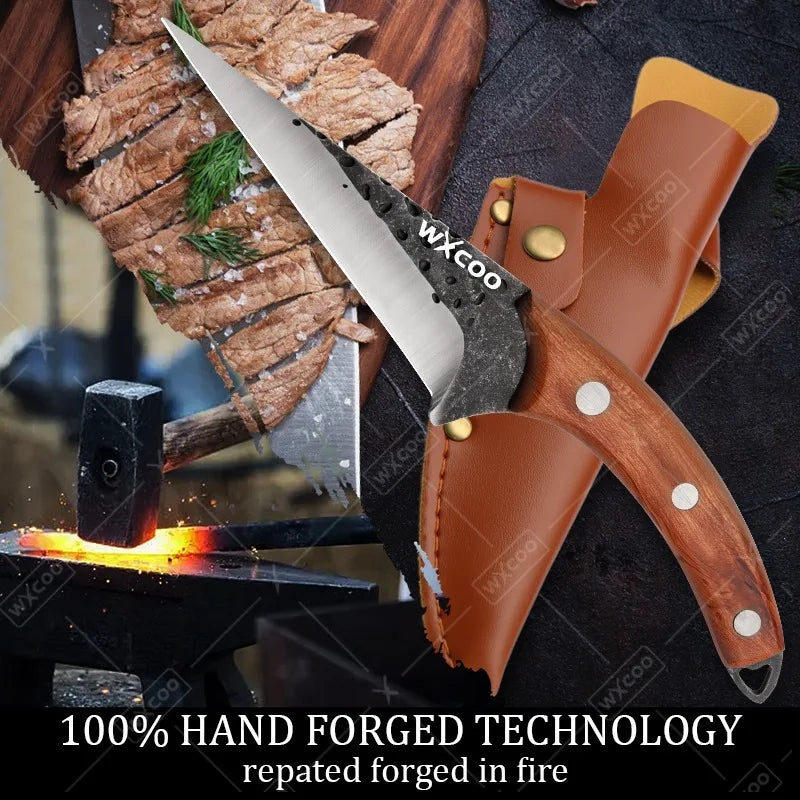 WXCOO Kitchen Knife for Cooking BBQ Lamb Beef Meat Cleaver Fruit Slicing Hand forged Butcher Knife Magnetic Knife Holder Set
