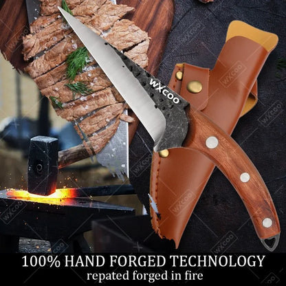 WXCOO Kitchen Knife for Cooking BBQ Lamb Beef Meat Cleaver Fruit Slicing Hand forged Butcher Knife Magnetic Knife Holder Set