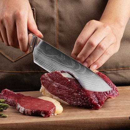 Damascus Pattern Knives Set Stainless Steel Chef Knife Japanese Santoku Knife Boning Knife Meat Cleaver Household Bread Knives