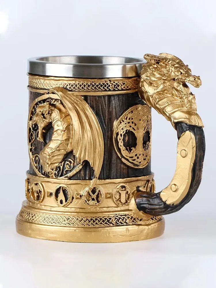 1pc Retro golden wing dragon stainless steel water cup, creative resin cup, summer drink cup, coffee cup. Man, Father's Day gift