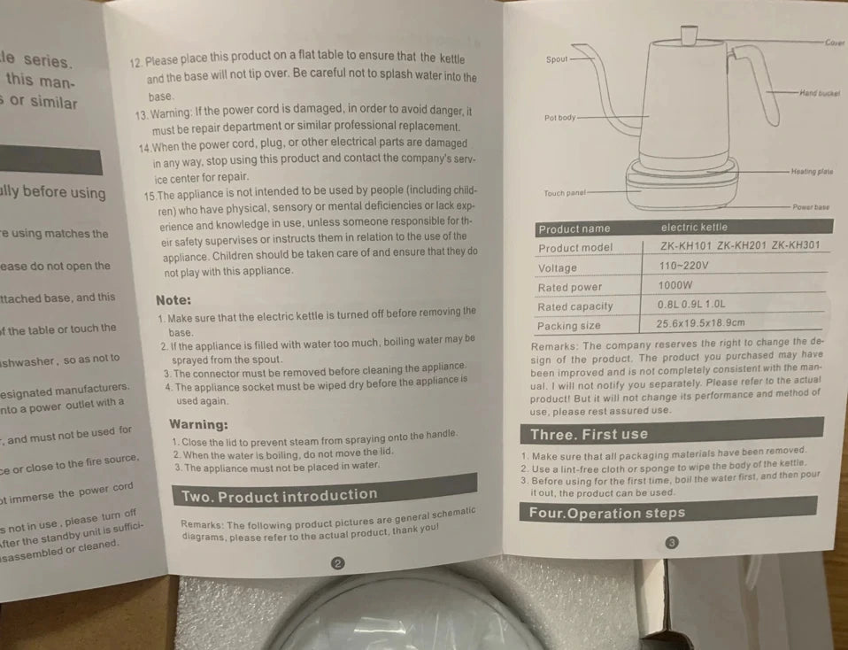 800ml Gooseneck Electric Kettle Hand Brew Coffee Pot Thermo Pot 304 Stainless Steel Teapot Smart Temperature-Control Water Jug
