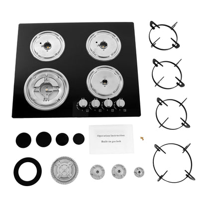 Built-in 4-Burner Gas Cooktop – Natural Gas Stove with Tempered Glass & Electronic Ignition, Countertop Insert