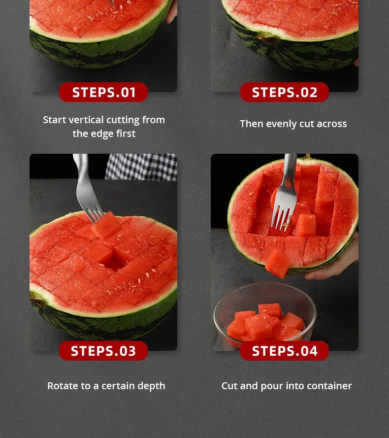 1pc Multi-purpose Portable 2In1 Watermelon Fork Slicer Watermelon Slicer Cutter Knife Stainless Steel Kitchen Fruit Cutting Fork