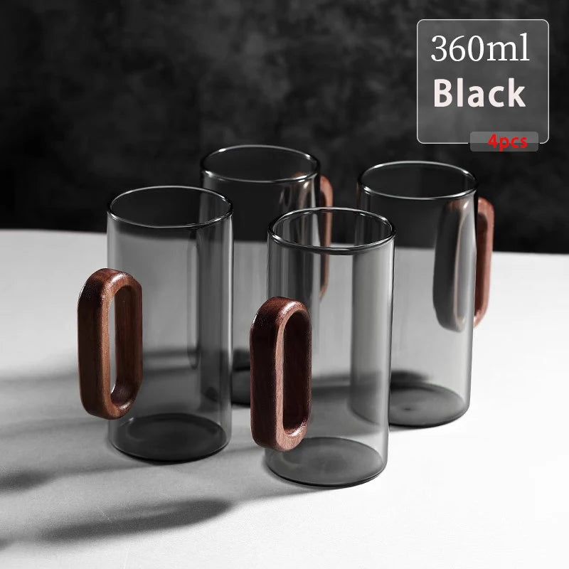 2/4/6pcs Glass Mug With Wooden Handle Heat-resistant Teacup Set Transparent Breakfast Milk Juice Cup Home Party Drinkware