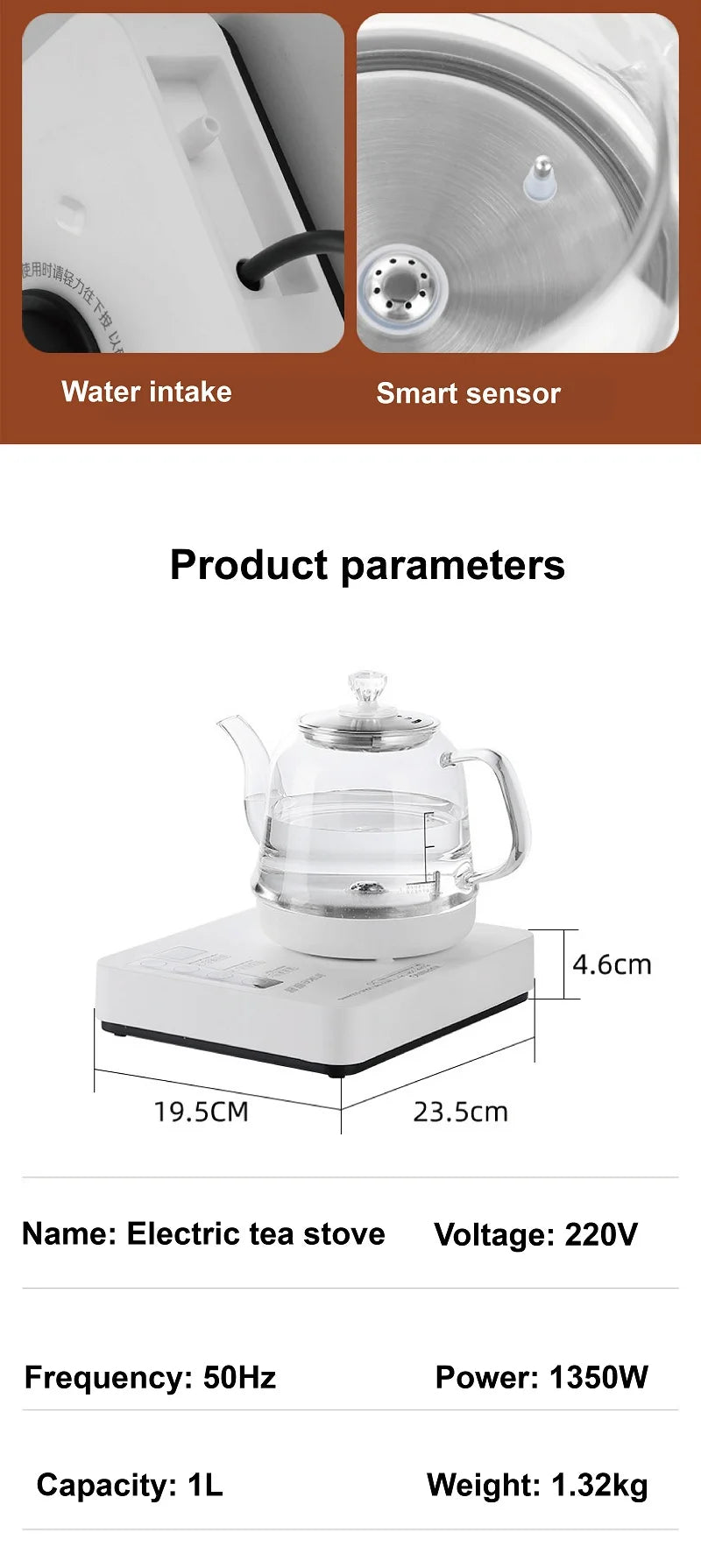 1350W Multifunction Automatic Bottom Electric Kettle Temperature Control Glass Teapot Home Tea Brewing Machine Auto Power Off 1L