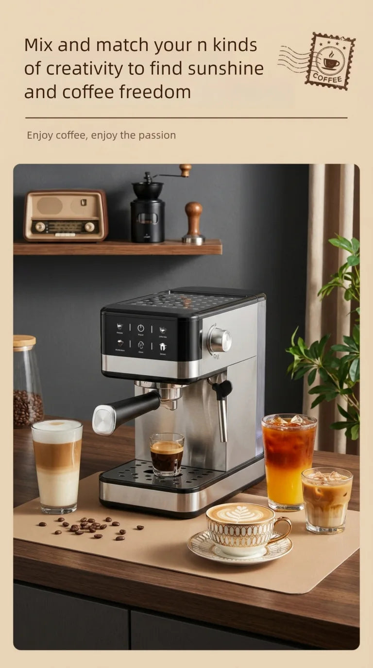 20Bar Semi-Automatic Espresso Machine with Steam Milk Frother - Compact for Home Use, Smart Temperature Control, Home Coffee Mak