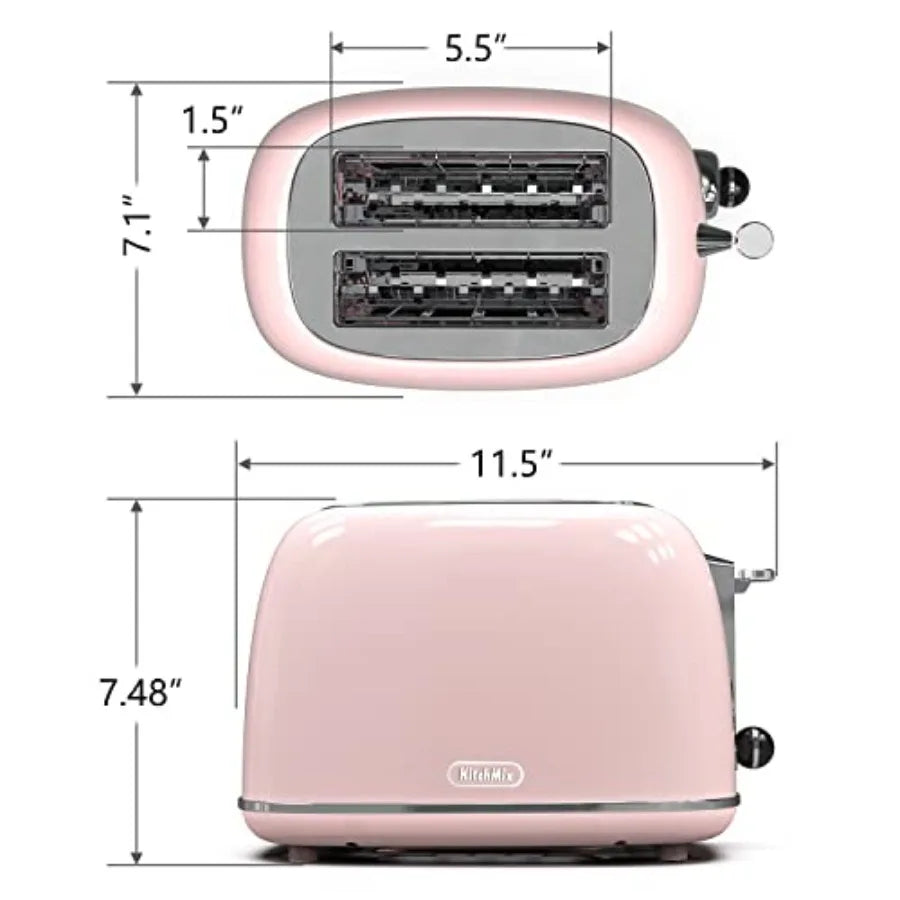 Toaster 2 sliceRetro Stainless Steel Toaster with 6 Settings 1.5 In Extra Wide Slots Bagel/Defrost/Cancel Function Removable Cr