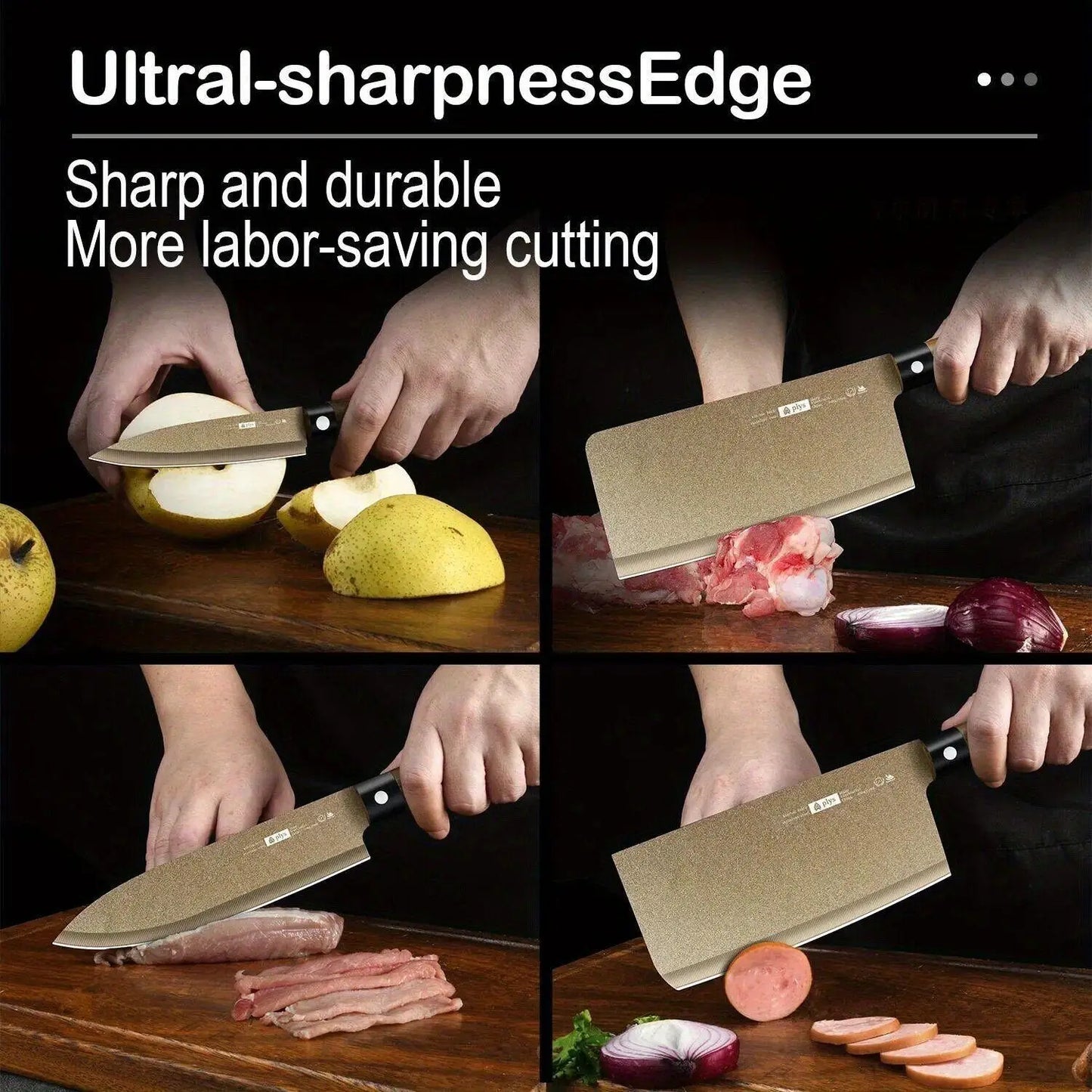 4-piece Commercial wood grain Titanium kitchen knife set, sharp meat cutter, multi-purpose slslice knife, chef BBQ knife se