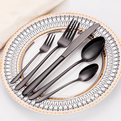 30/35/40 Pieces Western Tableware Stainless Steel Black Cutlery Set Elegant Dinner Set Mirror Knife Fork Spoon Kitchen Utensils