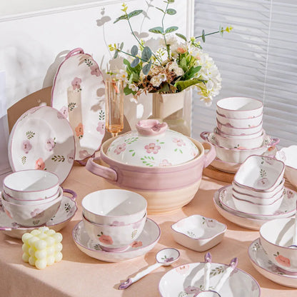 Flower, Underglaze Color, Ceramic Tableware, Bowl and Plate Combination
