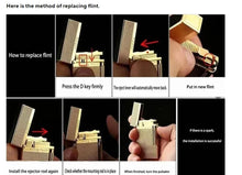 Brass Vertical Pattern Gas Lighter, Ping Sound Soft Flame Refillable Butane Vintage Lighter for Men Cigarette Cigar