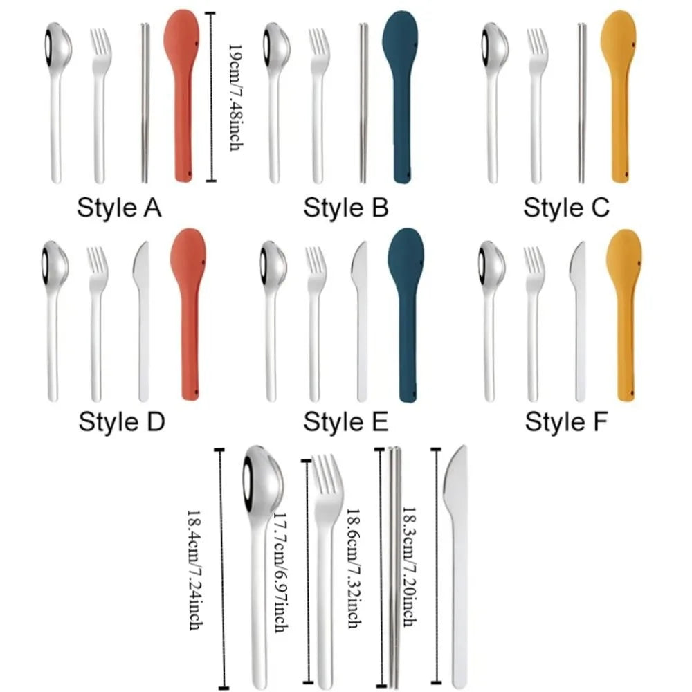 3pcs/set With Silicone Case Travel Cutlery Set Rust-proof Reusable Flatware Set 304 Stainless Steel Mirror Polished