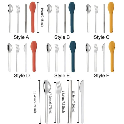 3pcs/set With Silicone Case Travel Cutlery Set Rust-proof Reusable Flatware Set 304 Stainless Steel Mirror Polished