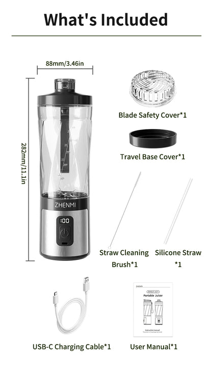 ZHENMI Personal Portable Blender with Digital Auto-Countdown Display, 20oz Leakproof Travel Cup with Guarded 6-Blade for Ice Cru