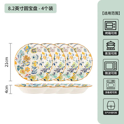 LingAo-Japanese Country Style Ceramic Tableware Set of Plates and Bowls with Underglaze Colors