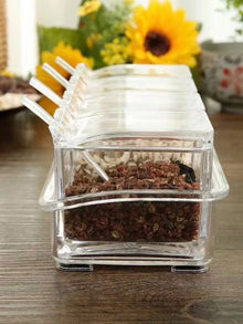 1PC Kitchen Spice Pot 4 Transparent Seasoning Boxes Storage Containers Seasoning Cans Acrylic Seasoning Boxes With Lids Spoons