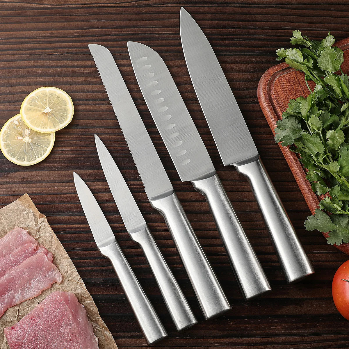 5 piece knife set, Seiko hollow handle stainless steel kitchen Chef's knife, home ladies' chopping/carving/slicing/paring knife