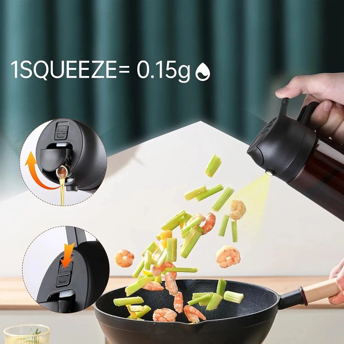 2-in-1 470ml Light Blocking Brown Oil Sprayer for Cooking Olive Oil Dispenser Bottle for Kitchen Oil Bottle Seasoning Tools