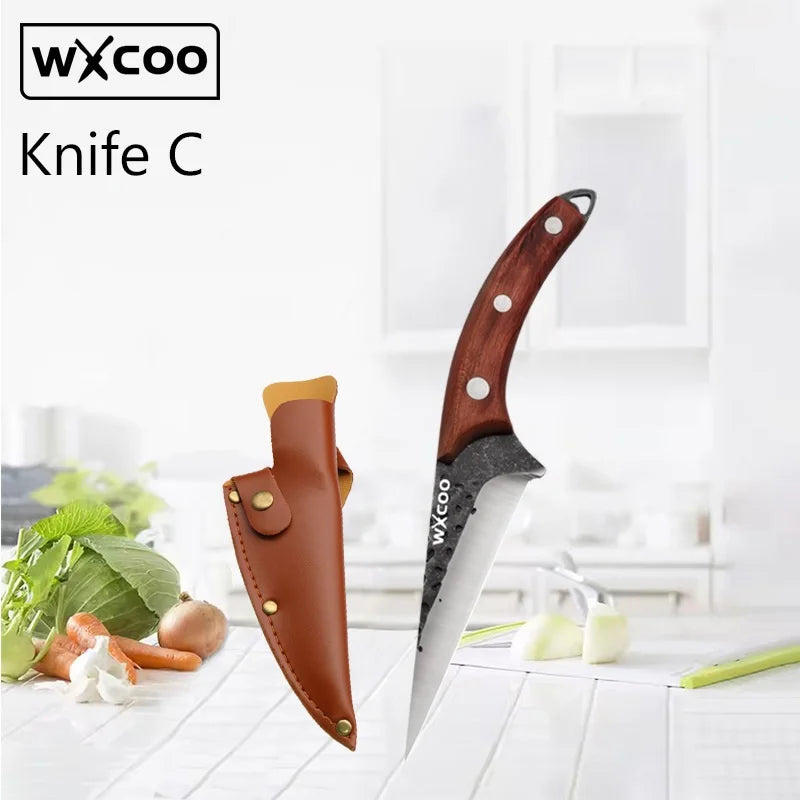 WXCOO Handmade Forged Knife Butcher Cleaver Knife Meat Cutting Japanese Kitchen Pork Bone Shaving Knives Boning Knife