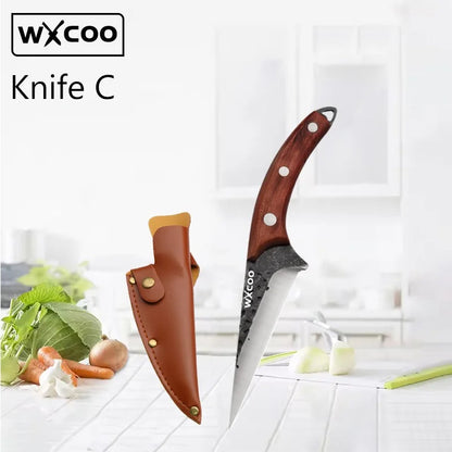 WXCOO Handmade Forged Knife Butcher Cleaver Knife Meat Cutting Japanese Kitchen Pork Bone Shaving Knives Boning Knife
