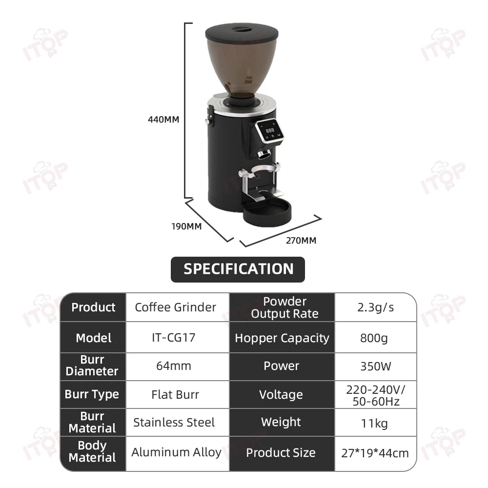 64mm Commercial Coffee Grinder Stainless Steel Flat Burr Quickly Detachable Burr& Powder Channel Quantitative Setting
