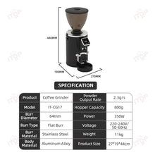 64mm Commercial Coffee Grinder Stainless Steel Flat Burr Quickly Detachable Burr& Powder Channel Quantitative Setting