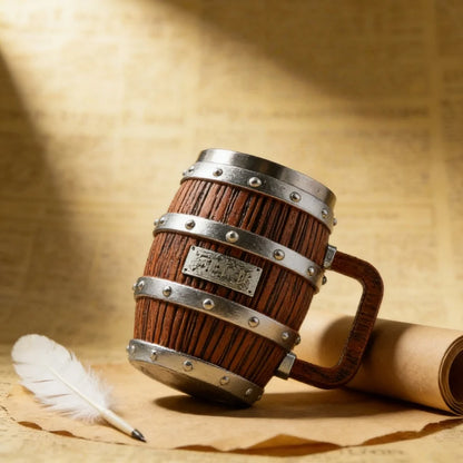 1:1 Luffy Zoro Beer Barrel Cup Resin Statue Stainless Steel Mug Medieval Tavern Wood Imitation Barrel Tankard Beer Mug Fan Gift