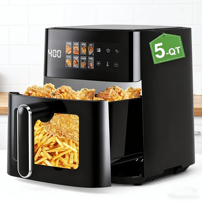 This 5-Quart Air Fryer Is an 8-In-1 Electric Hot Air Oven Equipped with an LED Touchscreen, Ensuring Even Heating of Food with a