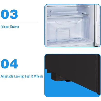 Compact 3.5 Cu. Ft. Mini Fridge with Freezer, Adjustable Shelves, Ideal for Dorm, Office, Bedroom - Sleek Black