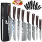 KEPEAK Kitchen Knife Set 7Cr17Mov Stainless Steel Chef Knife Ultra Sharp Santoku Cleaver Utility Knife Cooking Knives Nylon Bag