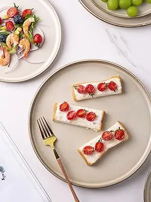 Ceramic Dinnerware Sets for 6, 18 Pieces Stoneware Plates and Bowls Sets, Scratch Resistant Dishes Reactive Glaze-Cappuccino