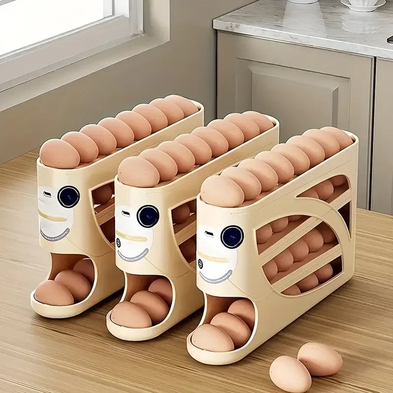 3 Tier Egg Storage Box Rolling Design Large Capacity Anti-Drop Antibacterial Organizer Rack Refrigerator Holder