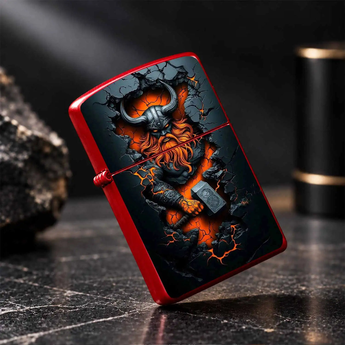 Creative Wall-Breaking Viking Themed Lighter, Cool Orange Glowing Crack Texture, Exquisite Mjolnir Design, Stylish Portable Accessory, Perfect For Daily Use, Outdoor Camping, Gatherings, Gifting, Unique High-Quality Present F