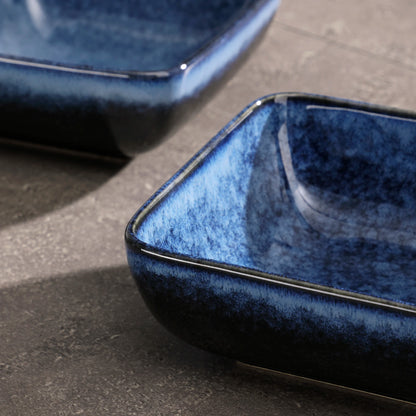 Vancasso Stern Dinner Set Blue Square Kiln Change Glaze Tableware 16 Pieces Kitchen Dinnerware Ceramic Crockery Set for 4 Person
