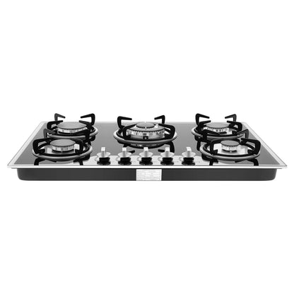 Five Burner Built In Gas Cooktop Dual Gas Compatible High Temperature Resistant Panel Reliable Pulse Ignition Stable Combustion Multiple Firepower Options Practical Knob Operation Sturdy Structure Ideal For Home Kitchen Cooki