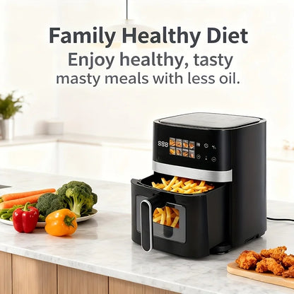 This 5-Quart Air Fryer Is an 8-In-1 Electric Hot Air Oven Equipped with an LED Touchscreen, Ensuring Even Heating of Food with a