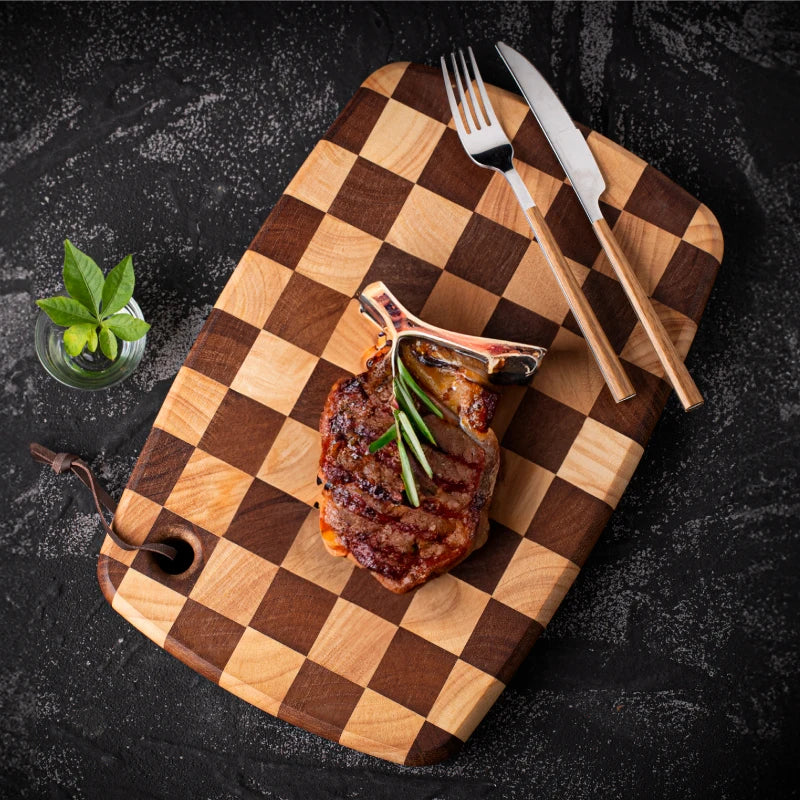 Checkerboard Rubberwood Cutting Board household chopping board kitchen auxiliary food board fruit solid wood case plat