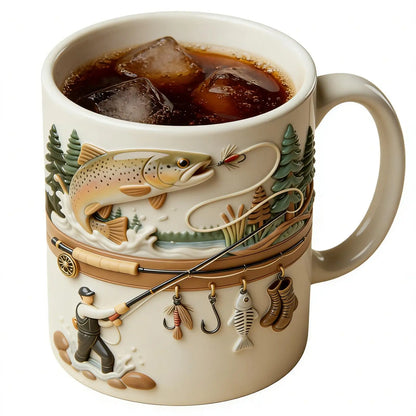Fishing Mug 350ml Ceramic Funny Novelty Drinkware Fisherman Coffee Mug for Cold Weather Outdoor Fishing Camping Hiking Picnic