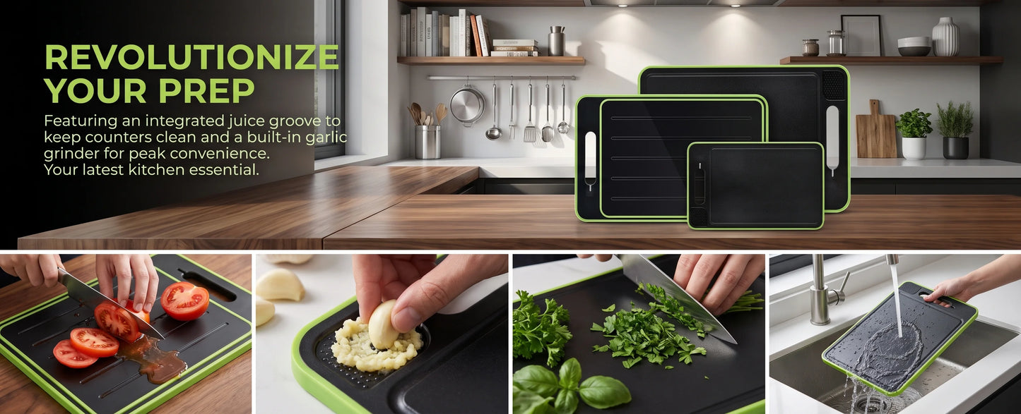 3-in-1 Stainless Steel Cutting Board for Kitchen, Double Sided,Non Toxic Cutting Board, with Juice Groove,Easy Clean,Wheat Straw PP Large Chopping Board (15''*10'')