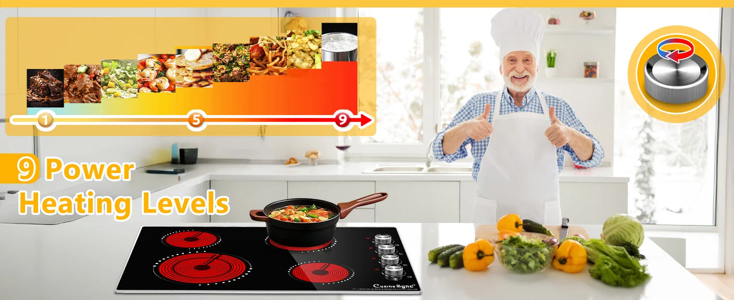 Electric Cooktop 30 Inch - 4 Burners Built-in Ceramic Cooktop, 30" Radiant Electric Stove Top with Knob Control 7200W