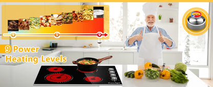 Electric Cooktop 30 Inch - 4 Burners Built-in Ceramic Cooktop, 30" Radiant Electric Stove Top with Knob Control 7200W