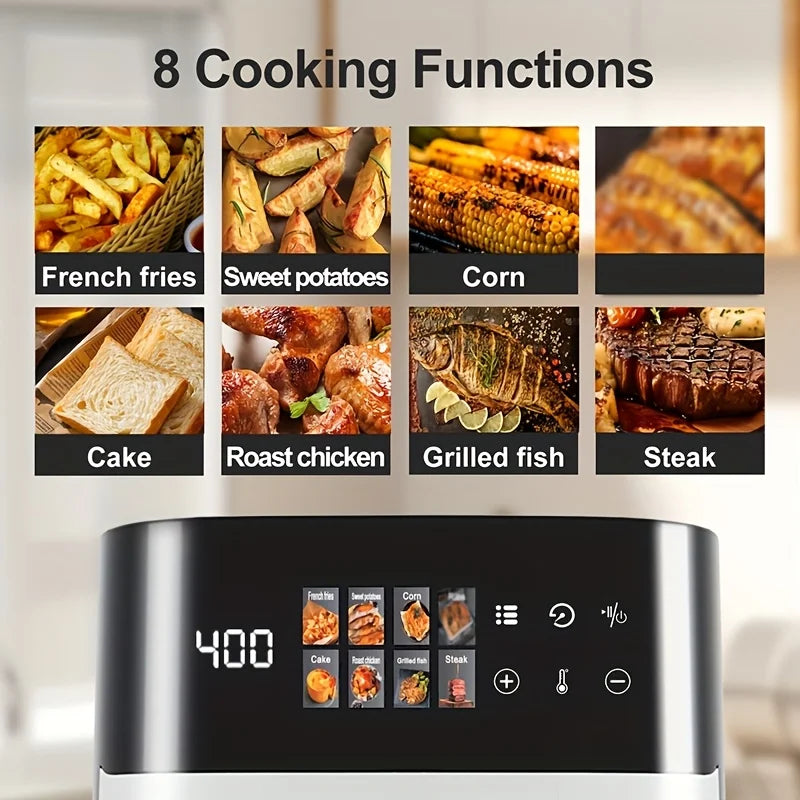 This 5-Quart Air Fryer Is an 8-In-1 Electric Hot Air Oven Equipped with an LED Touchscreen, Ensuring Even Heating of Food with a