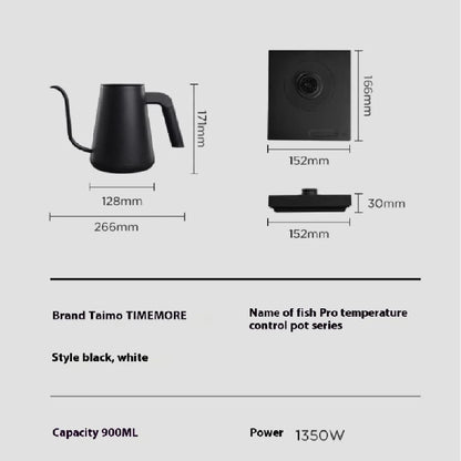 Timemore Fish Pro X 900ml Competition Temperature Control Pot Stainless Steel Electric Hand Flushing Pot Hand Brewed Coffee Pots