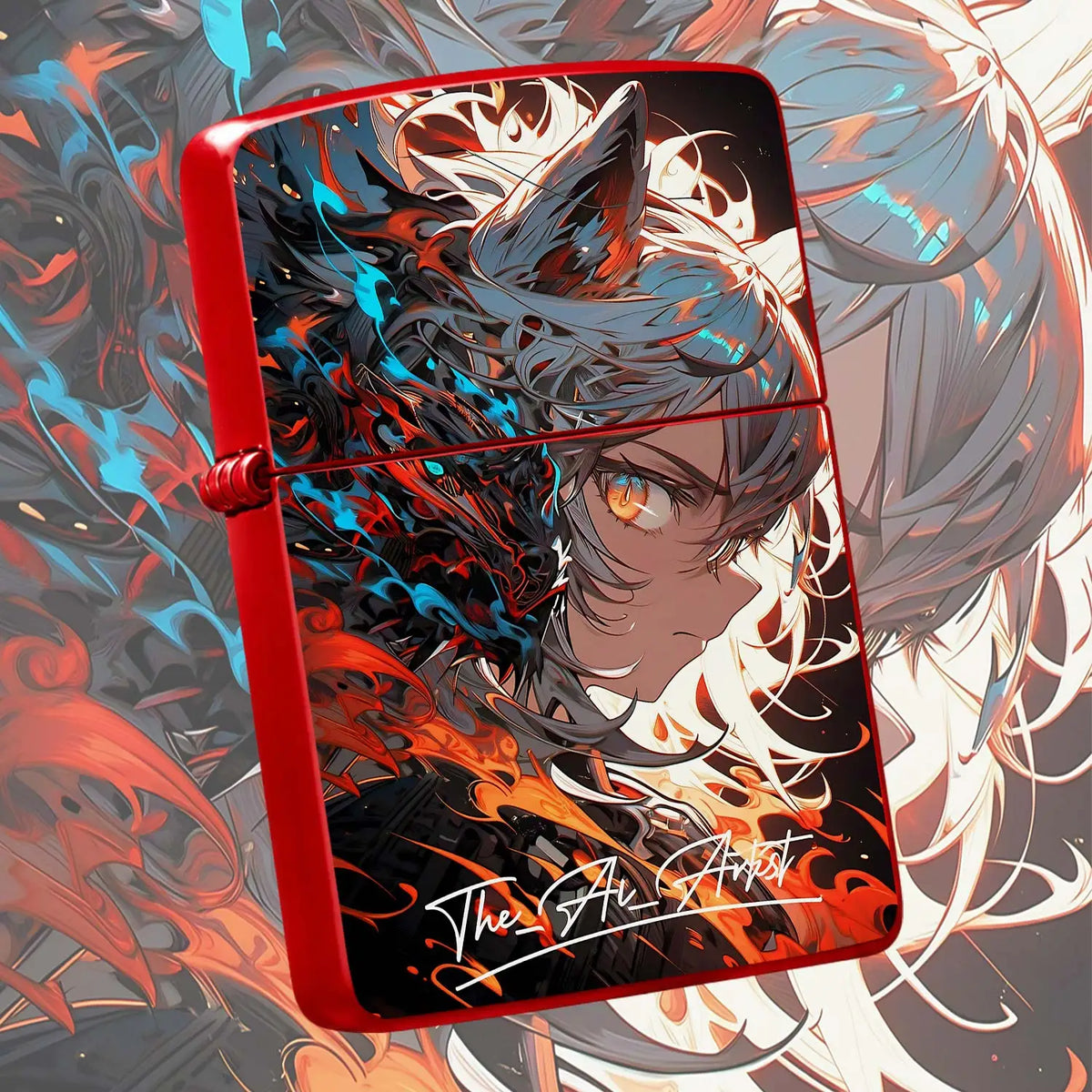 Anime Style Flame Shadow Cat Ear Art Lighter, Aesthetic Graffiti Cool Portable Igniter, Multi-Scenario Daily Outdoor Use Ideal, Exquisite Unique Collectible Gift For Art Lovers And Friends For All Occasions A Humorous And Int